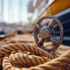 Thick maritime ropes securing a docked ship, highlighting safety and stability in maritime operations