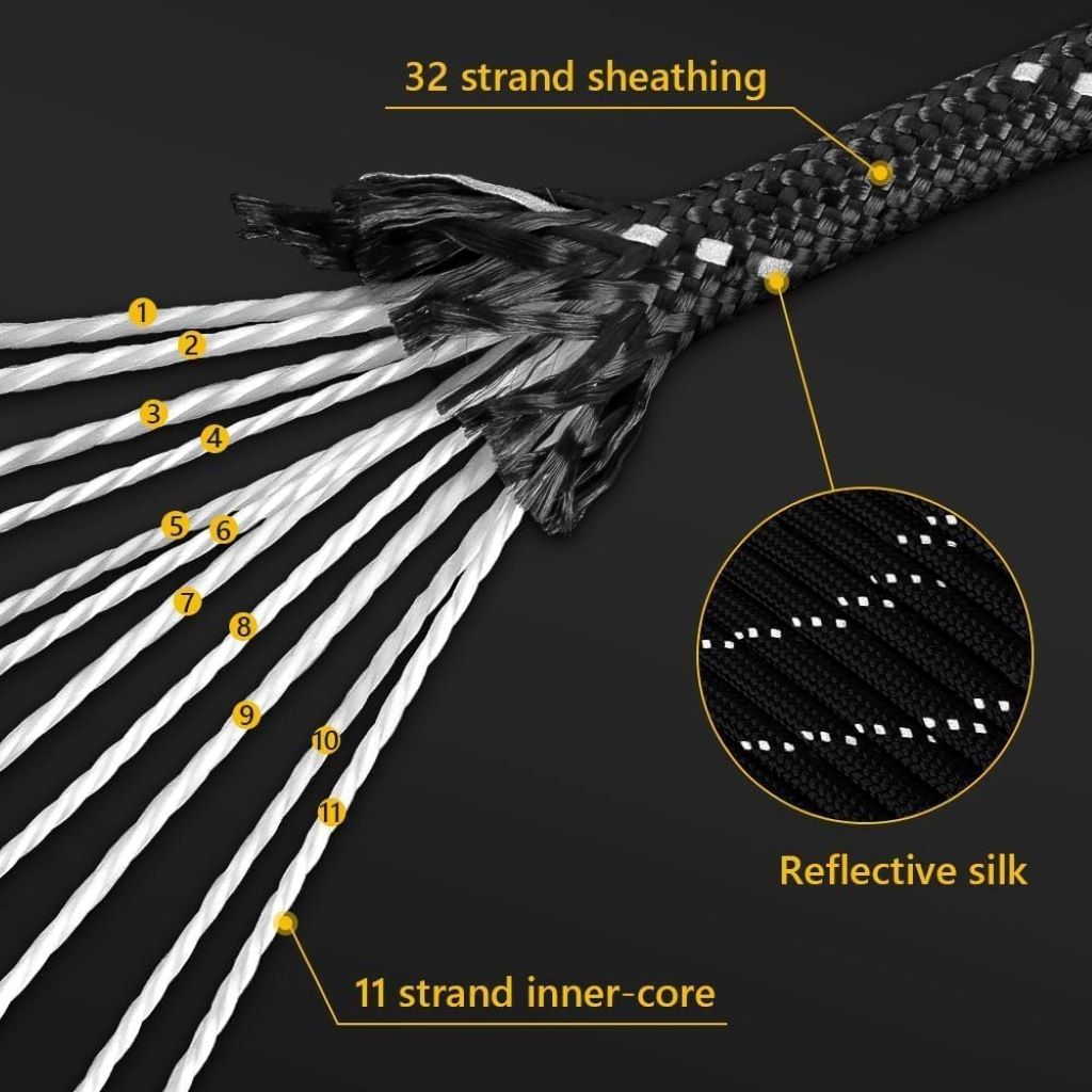 Reflective 11-Strand Parachute Cord – 100' to 1000' for Outdoor Use