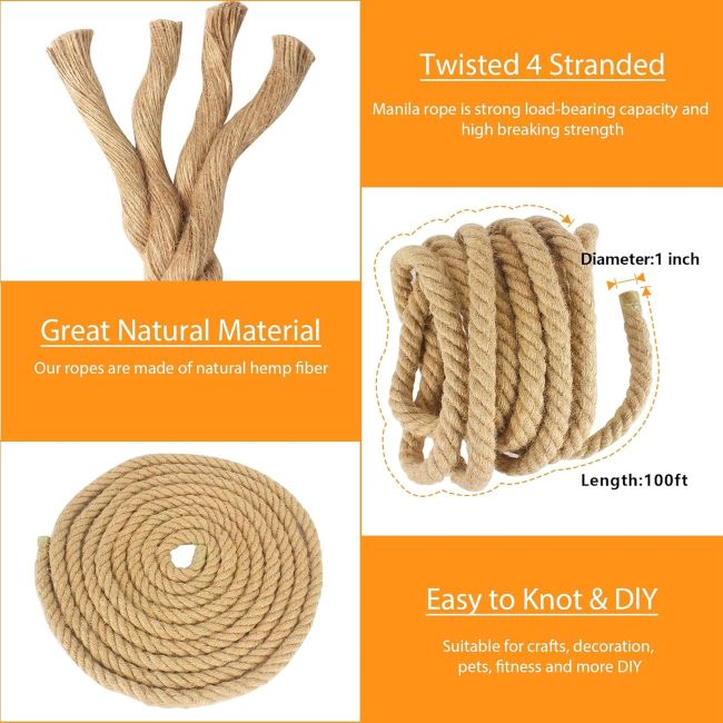 Durable Manila rope ideal for boats, tree farms, docks, and decks.