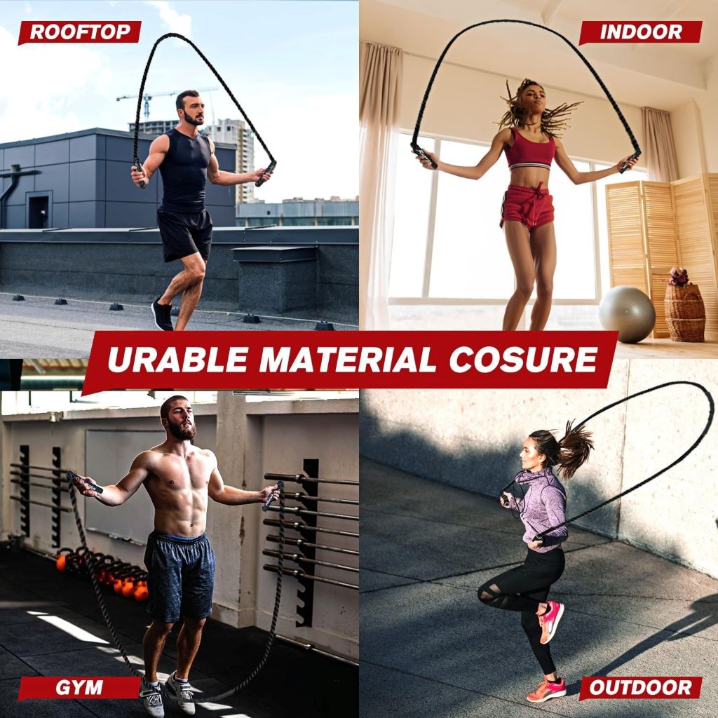 Durable weighted skipping rope for home fitness, cardio, and total body exercise