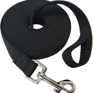 MANDAO 20ft black nylon dog training leash for obedience and recall.
