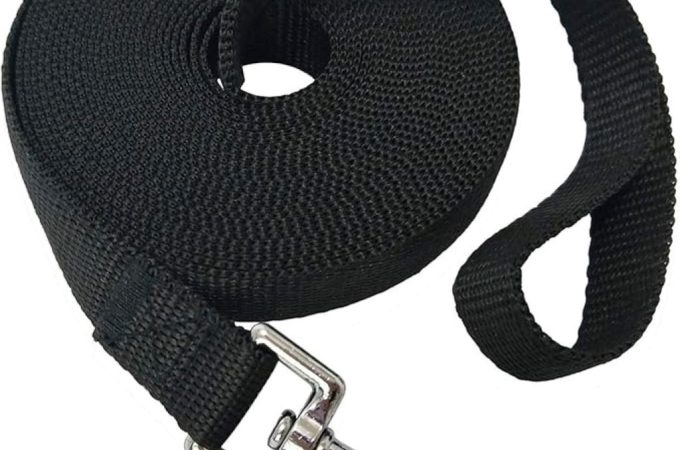 MANDAO 20ft black nylon dog training leash for obedience and recall.