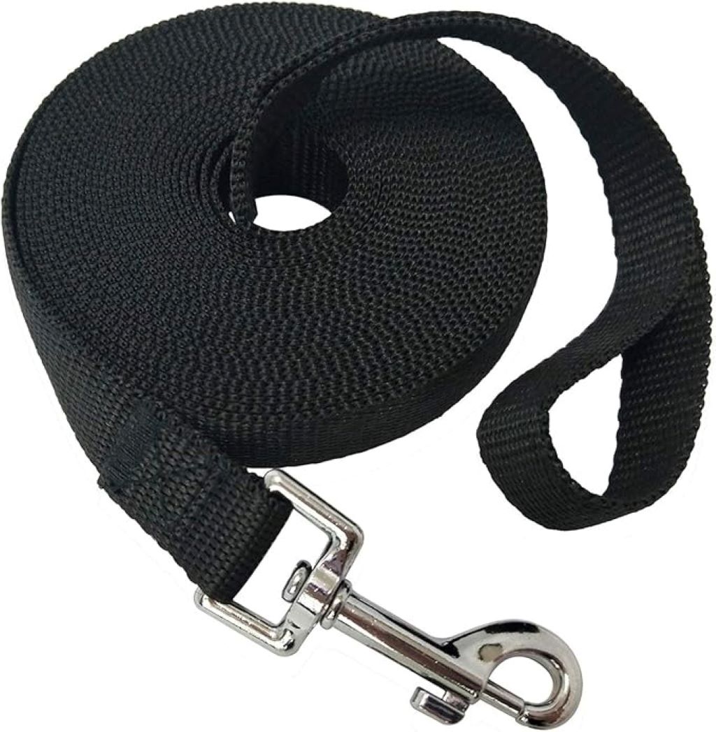 MANDAO 20ft black nylon dog training leash for obedience and recall.