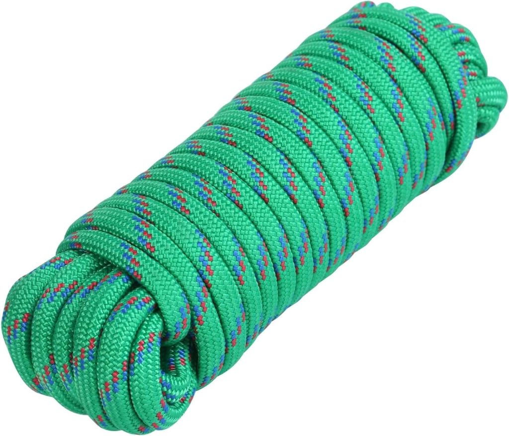 MaxxHaul 50227 3/8-inch x 50-ft diamond braided rope in multicolor, strong and weather-resistant