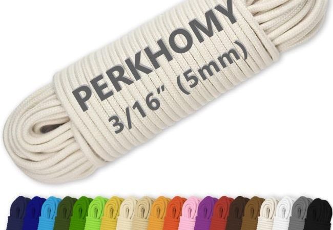 PerkHomy 100ft natural cotton rope coiled neatly for crafting and home use