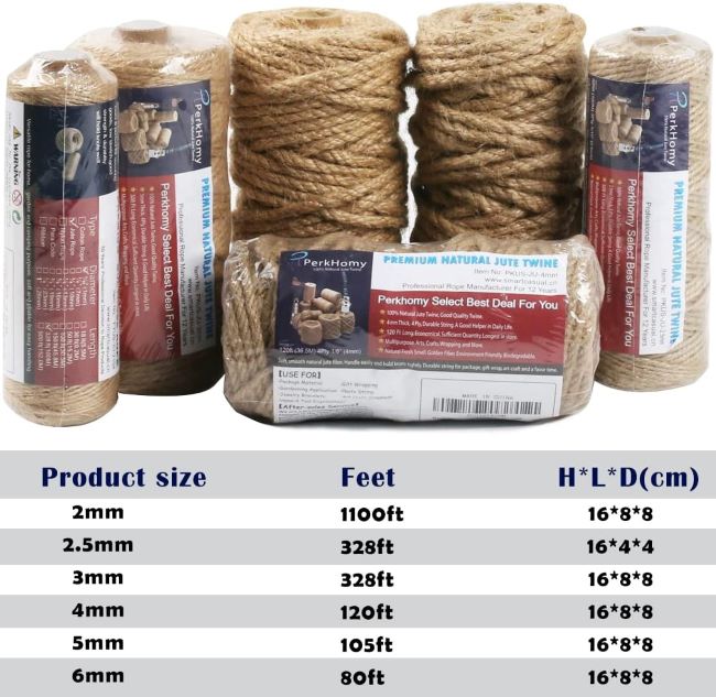 Thick, twisted natural jute rope by PerkHomy for home projects and crafting.