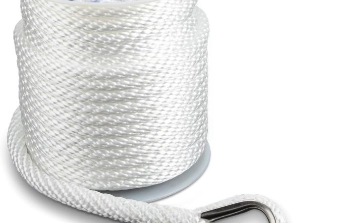 PropelTech white braided anchor rope with stainless steel thimble and shackle for boats.