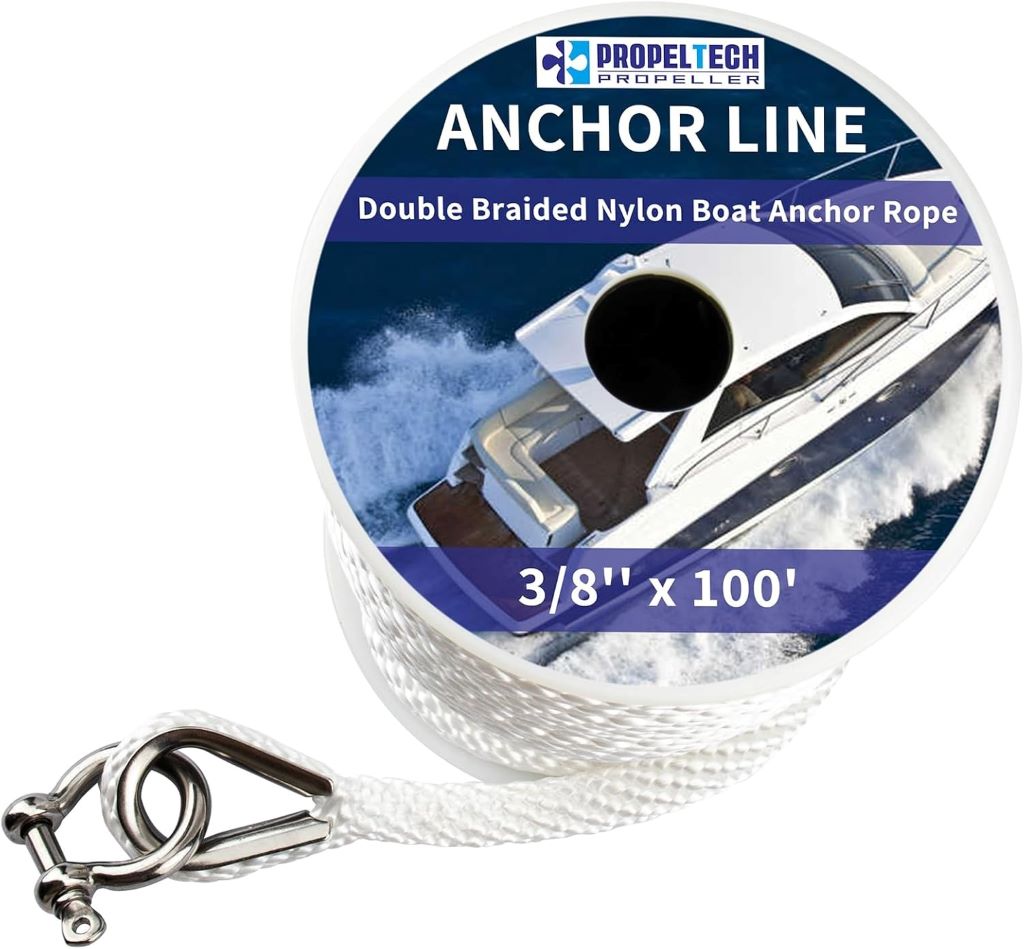 Durable marine-grade 3/8-inch PropelTech anchor line, 100 feet long, with hardware.