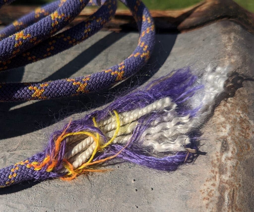 Comparison of a new rope and a worn-out rope ready for retirement.