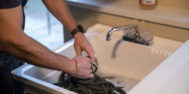 Close-up of a well-maintained fishing rope used for everyday marine tasks.