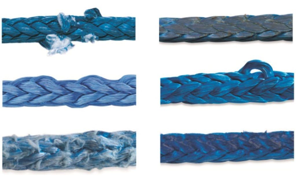 Cross-section of a rope showing internal fiber damage not visible outside.