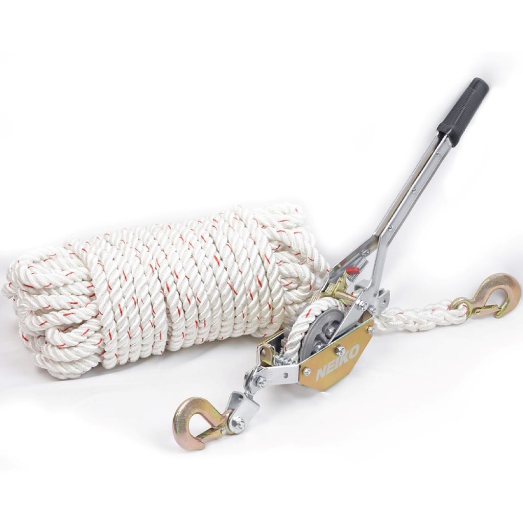 Heavy-duty rope maintenance showing cleaning, inspection, and coiling process.