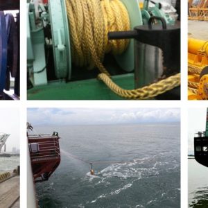 Worker inspecting and maintaining ropes used in shipping, fishing, and hauling.