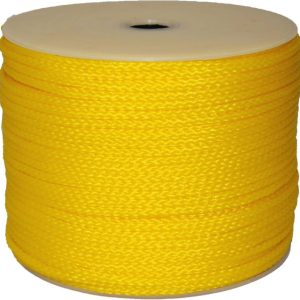 Durable bright yellow polypro rope for boating, camping, and outdoor use.