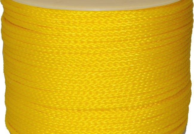 Durable bright yellow polypro rope for boating, camping, and outdoor use.