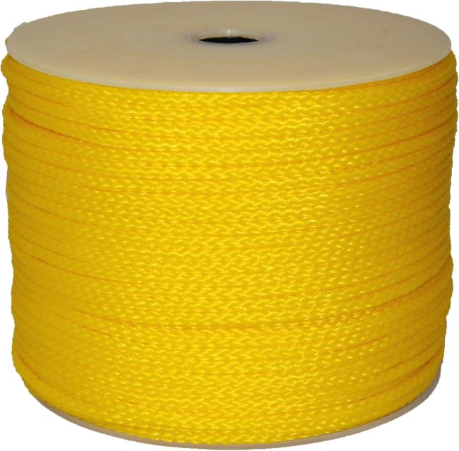 Durable bright yellow polypro rope for boating, camping, and outdoor use.