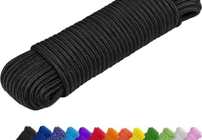 Black TECEUM 1000lb braided rope for camping, crafting, and outdoor use