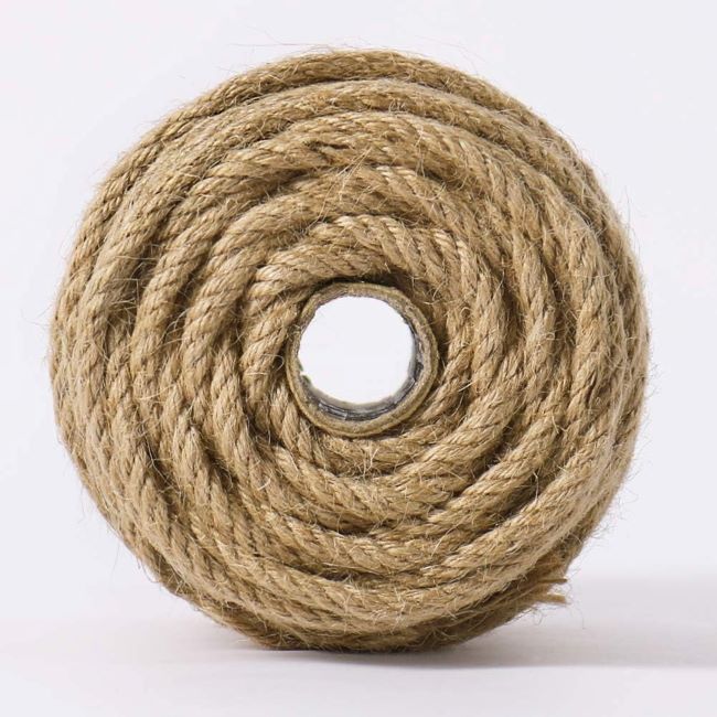 Versatile natural jute rope used for cat scratching posts, gardening, and creative home projects.