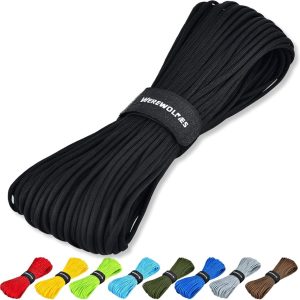 Black WEREWOLVES 7-strand paracord rope, 100ft for survival and crafting projects