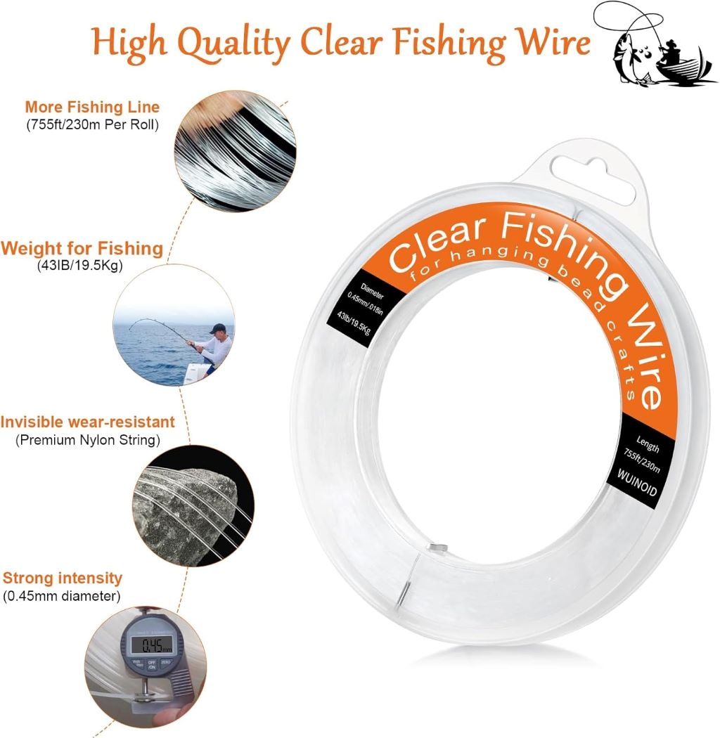 Strong transparent monofilament fishing line wire, 755 ft spool