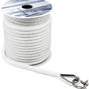 YOUNG MARINE 3/8 inch braided anchor rope coiled with thimble, 50ft to 150ft lengths