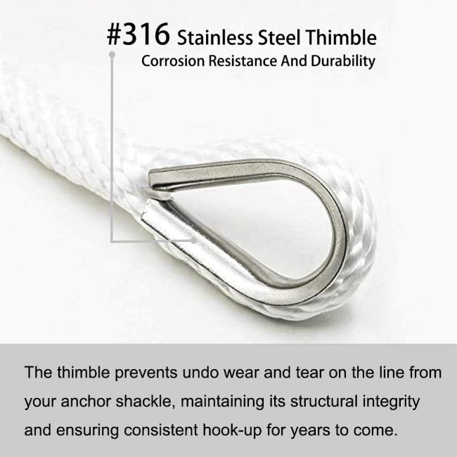 Durable 3/8 inch braided anchor rope with thimble, ideal for marine use
