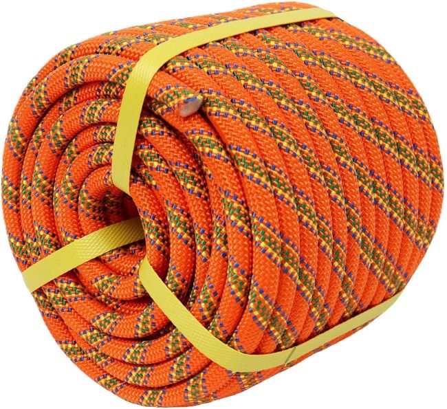 YUZENET 3/8 inch orange arborist rope for tree work and camping, high-strength braided polyester.