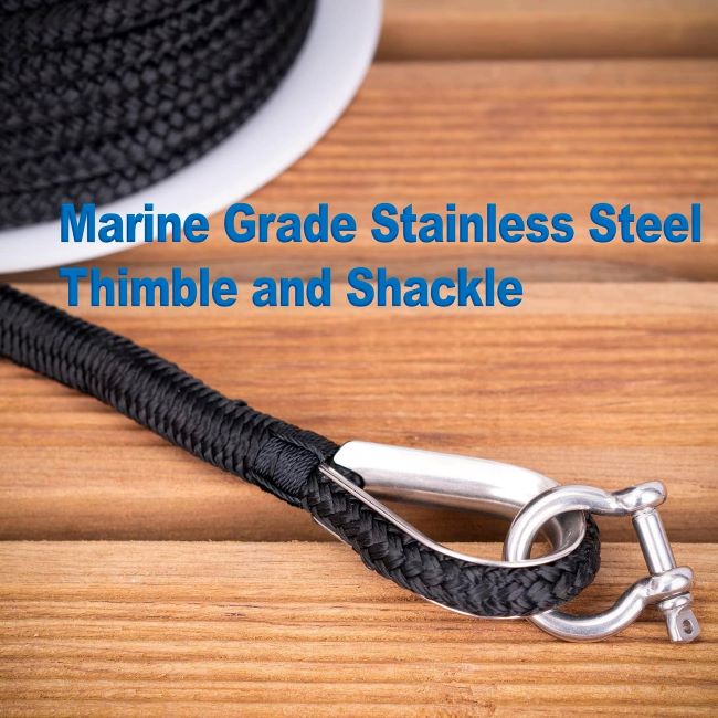Durable 3/8” nylon marine anchor line by Young Marine, available in 100ft and 150ft, double braided with thimble