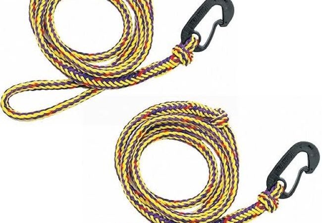 Airhead 7-foot PWC dock lines, pack of 2, yellow and black, for securing jet skis and watercraft.