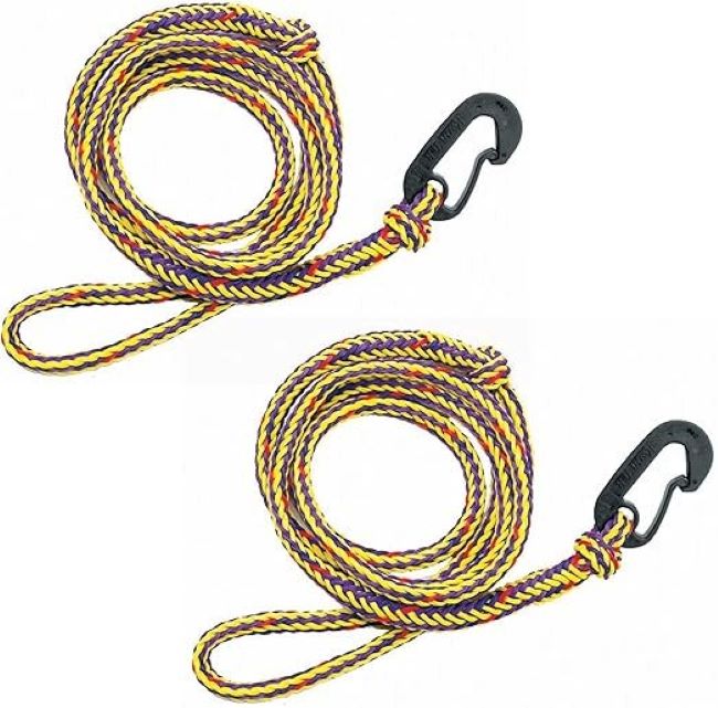 Airhead 7-foot PWC dock lines, pack of 2, yellow and black, for securing jet skis and watercraft.