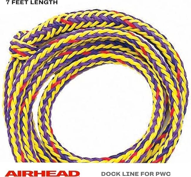 Set of 2 Airhead 7’ dock ropes in yellow/black for personal watercraft and jet ski docking.