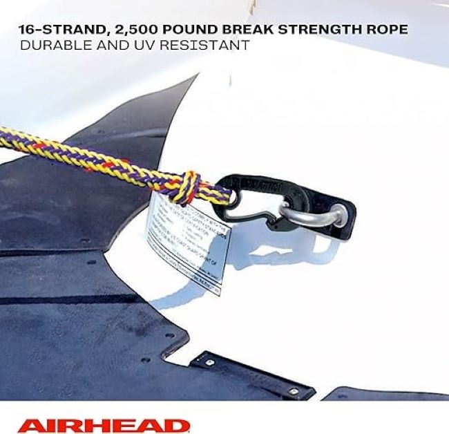 Durable 7-foot Airhead PWC dock lines, yellow and black, ideal for tying watercraft safely.
