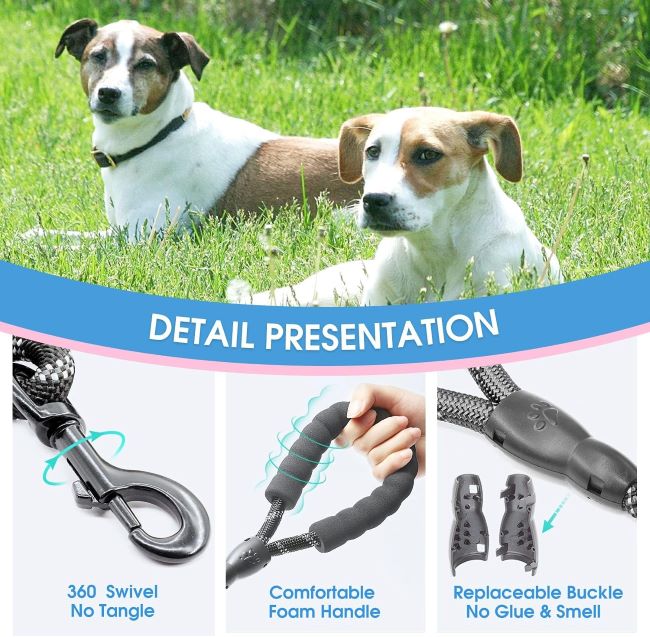 Durable BAAPET 5FT dog leash featuring padded grip and high-visibility reflective stitching