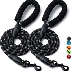 BOOMIBOO 2-pack dog leashes in black with padded handle and reflective stitching