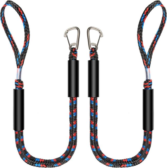 Botepon shock-absorbing dock line with stainless steel clips securing a jet ski at the dock.