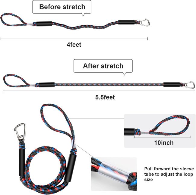 Durable marine tie-down line with 316 stainless clips for boats, pontoons, and dinghies.
