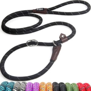 Fida 6FT heavy-duty slip lead for medium and large dogs, black rope leash with no-pull design