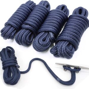 INNOCEDEAR 4-pack 15-foot navy blue dock lines with eyelets, high-performance nylon mooring ropes for boats.