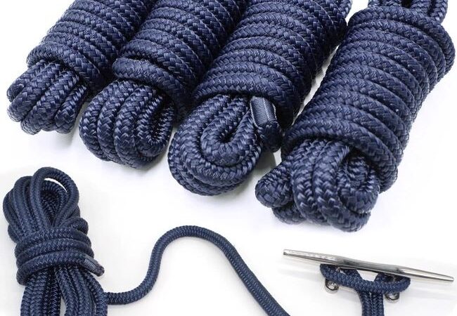 INNOCEDEAR 4-pack 15-foot navy blue dock lines with eyelets, high-performance nylon mooring ropes for boats.