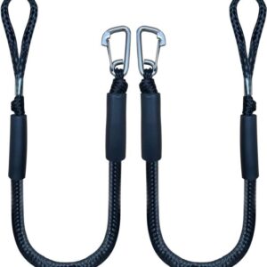 Iririi 4ft bungee dock lines, 2-pack, with stainless steel clips for boats, jet skis, and watercraft.