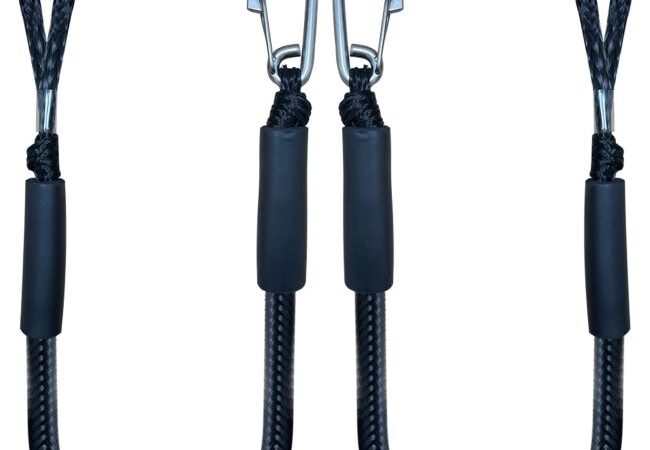 Iririi 4ft bungee dock lines, 2-pack, with stainless steel clips for boats, jet skis, and watercraft.