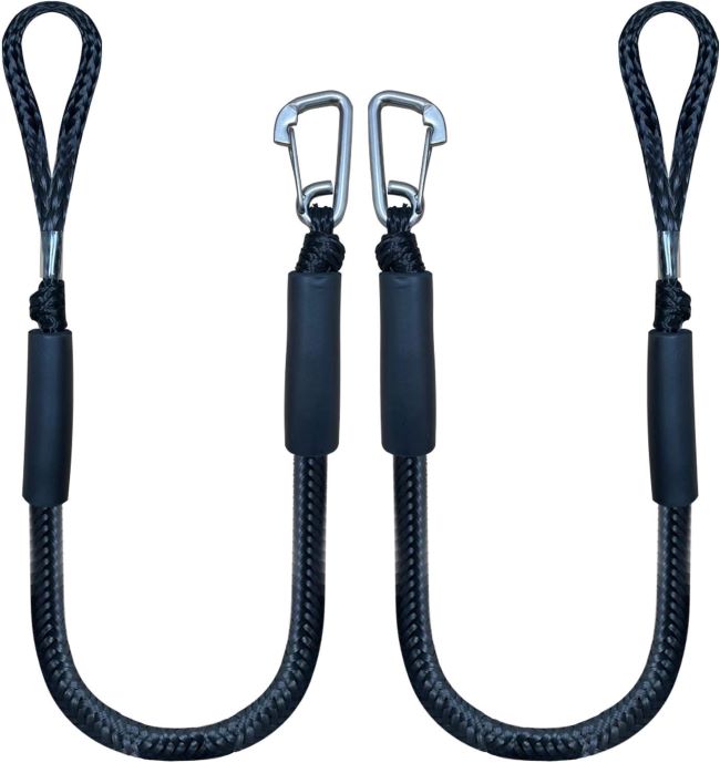 Iririi 4ft bungee dock lines, 2-pack, with stainless steel clips for boats, jet skis, and watercraft.