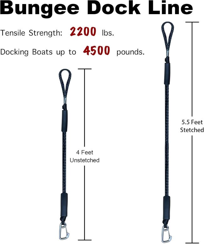 Set of 2 Iririi 4ft bungee mooring ropes with stainless steel clips for docking watercraft safely.