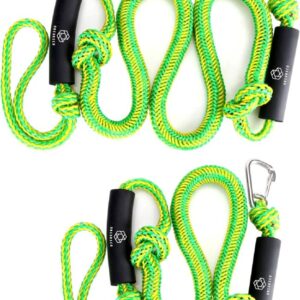 Obcursco green and yellow bungee dock lines with stainless steel clips for boats and jet skis