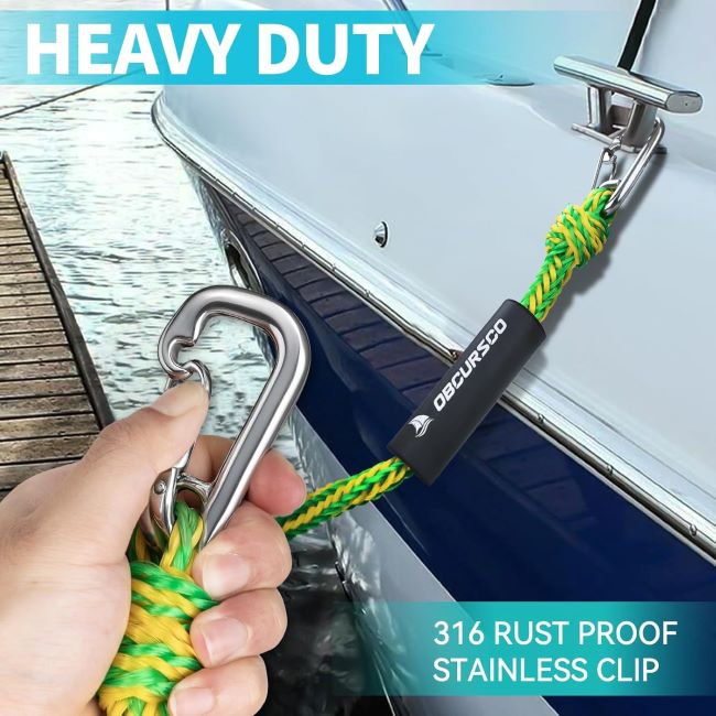 Set of 4ft and 6ft Obcursco marine dock ropes with durable stainless clips