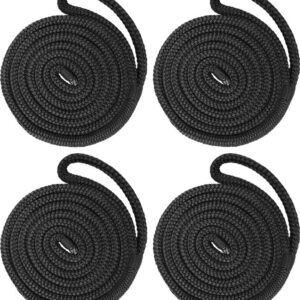 PACTHSD black boat fender lines, marine-grade nylon ropes with loops for docking and fender handling