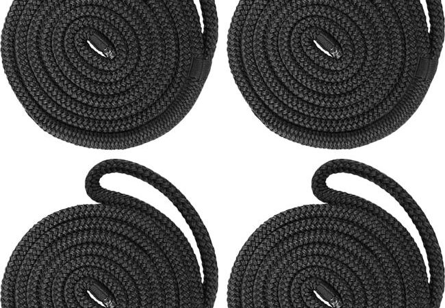 PACTHSD black boat fender lines, marine-grade nylon ropes with loops for docking and fender handling