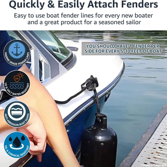 Durable 6-foot PACTHSD boat fender ropes, fray-resistant and easy to handle for small boats