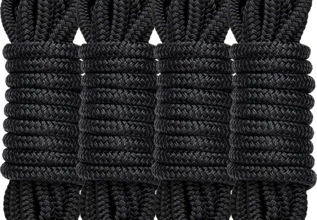 PropelTech 4-pack 1/2 inch x 15’ black marine-grade nylon boat dock lines