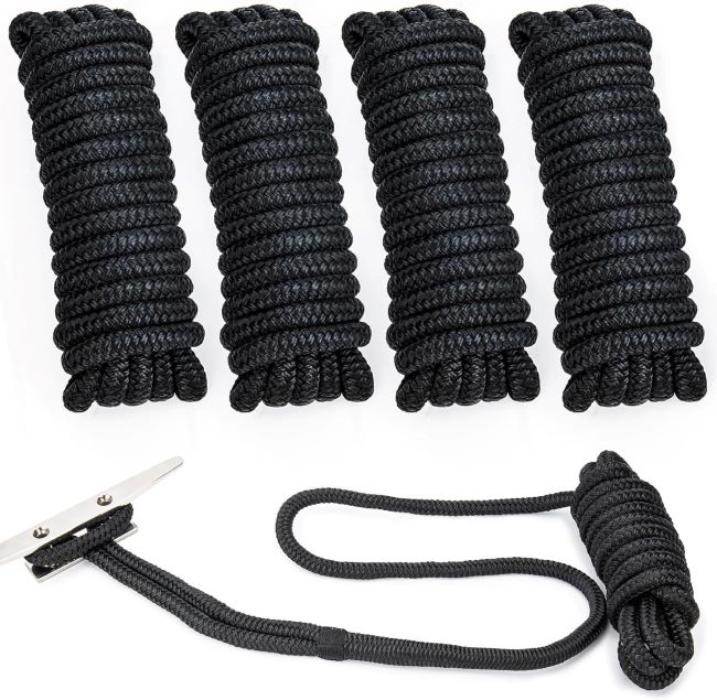 Double-braided pre-spliced PropelTech dock lines for boats and pontoons